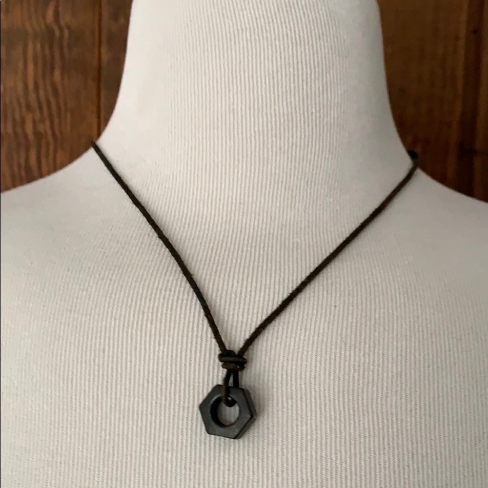 Adjustable Black Nut Lugnut on Leather Cord